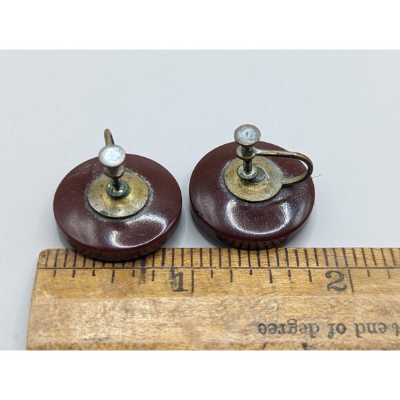 Vintage Round brown bakelite earrings - Picture 5 of 5